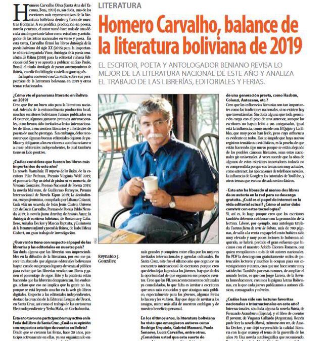 Entrevista a Homero Carvalho: balance de la Literatura  Boliviana 2019